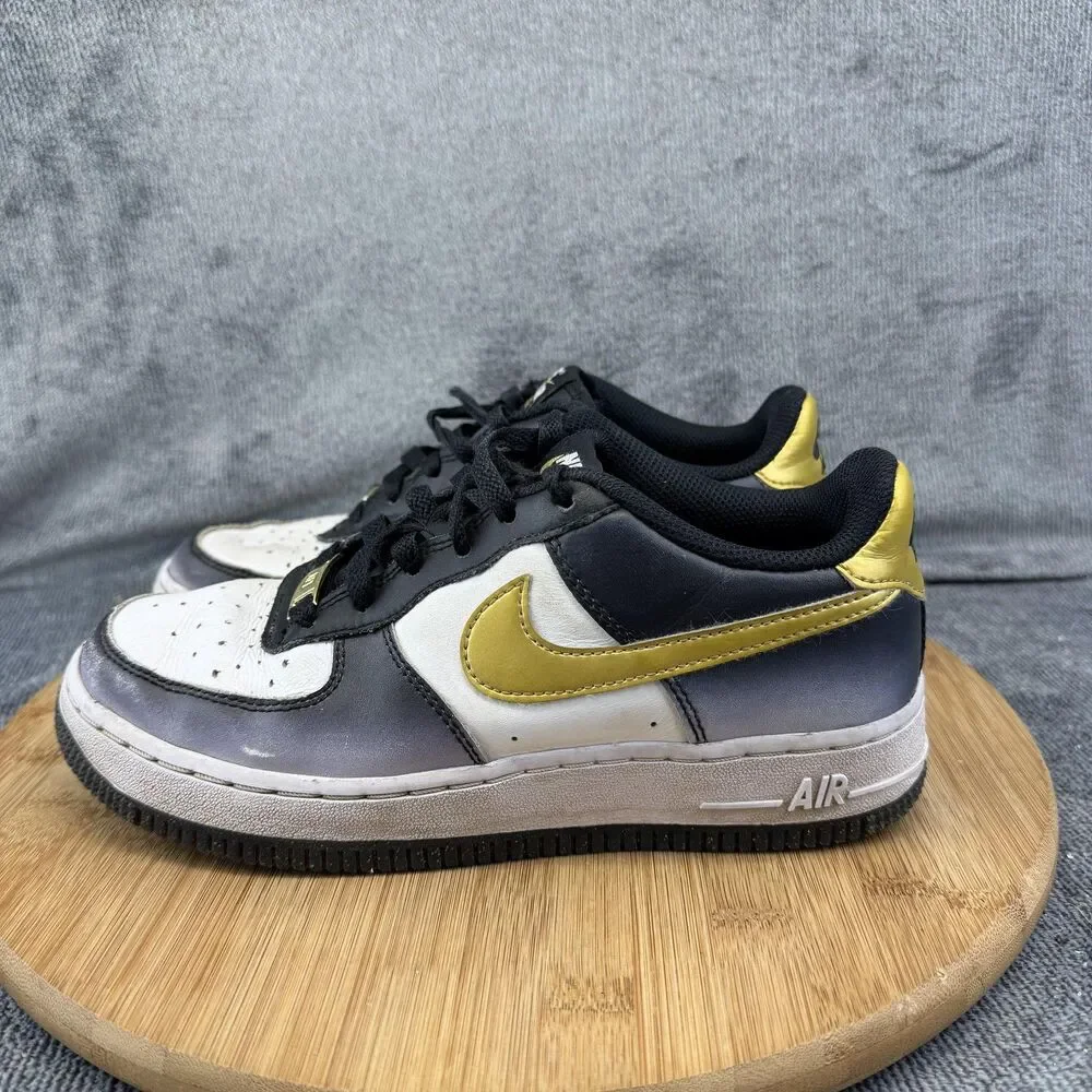 Nike Air Force 1 Low Shoes Boys Size 4.5Y Black White Gold Sneakers HJ9286-100